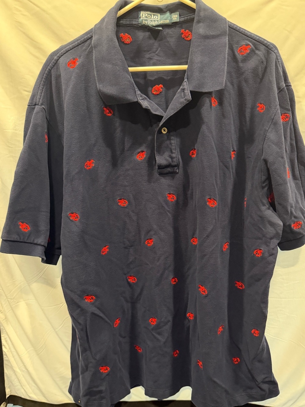 Vintage Polo Ralph Lauren 2XB Big Navy Lobster Embroidered Polo Shirt
